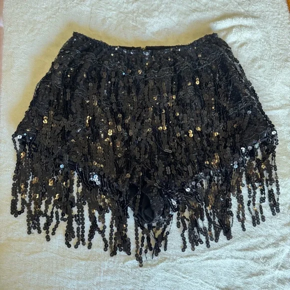 Black Sequin Fringe Shorts - Picture 1 of 5